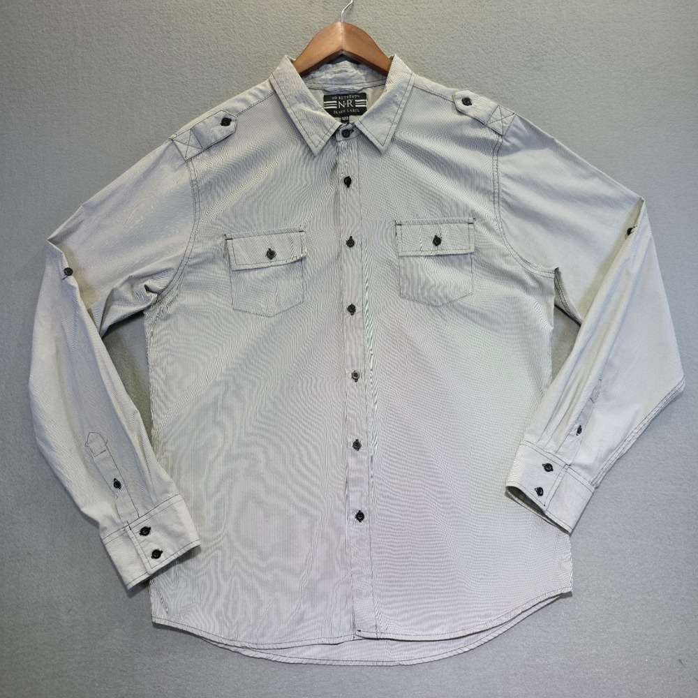 No Retreat Black Label Men's Black Pin Stripe Long Sleeve Button Up Shirt Sz 2XL